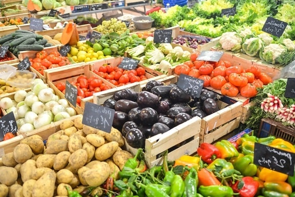 zeleniny, trh, zemiaky, paradajka, cibuľa, cesnak, šalát, jedlo