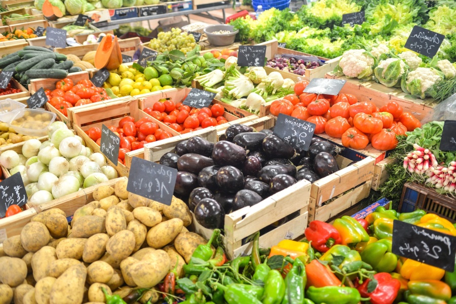 zelenina, trh, brambor, rajče, cibule, česnek, salát, potraviny