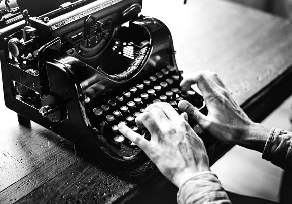 Viejo, dispositivo, máquina de escribir, negro, blanco, antigüedad, máquina
