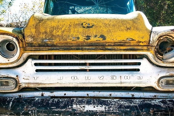 Rust, gul, oldtimer, bil, junkyard