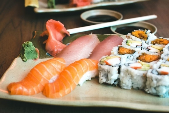 sushi eten, zeevruchten, voedsel, zalm, vlees