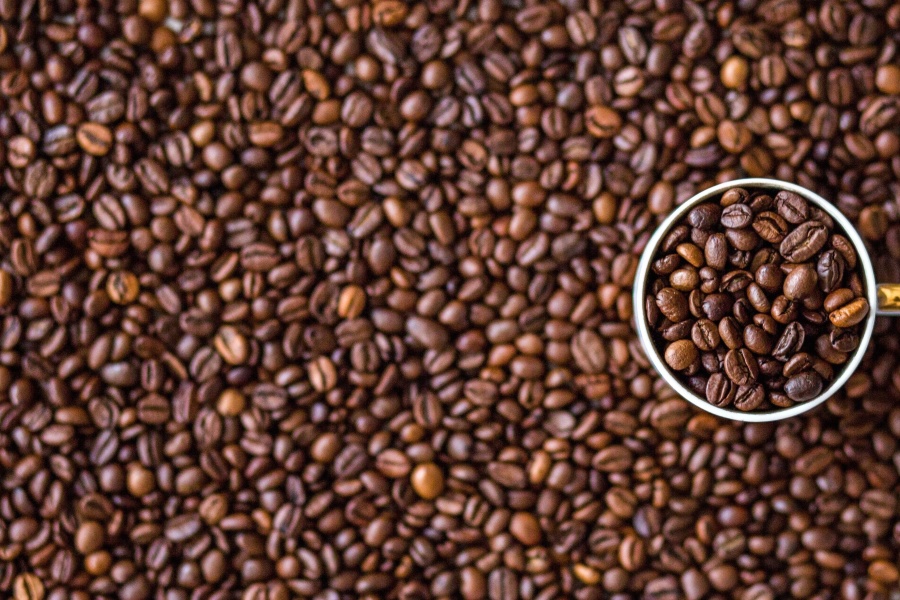 Bob de cafea, ceaşcă de cafea, cana, seminţe, detaliu, aroma