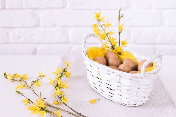 flower, still life, decoration, basket, egg