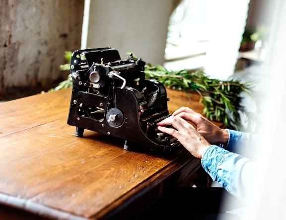 antieke, machine, object, oude, typemachine, retro, hand, werk