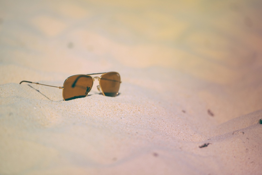 선글라스, 비치, 모래, 여름