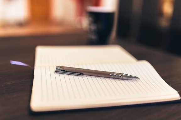 Notebook, pensil, menulis, kertas putih, kosong, objek