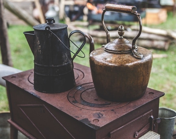Античный, чайник, плита, объект, античный, старый