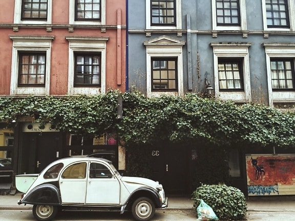 klassieke auto, oldtimer, straat, huis, architectuur, buitenkant