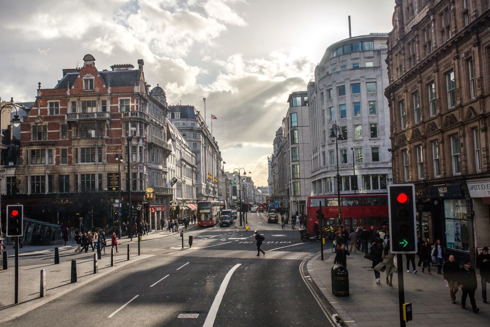 byen, trafikklys, street, buss, sentrum, folk, publikum, arkitektur