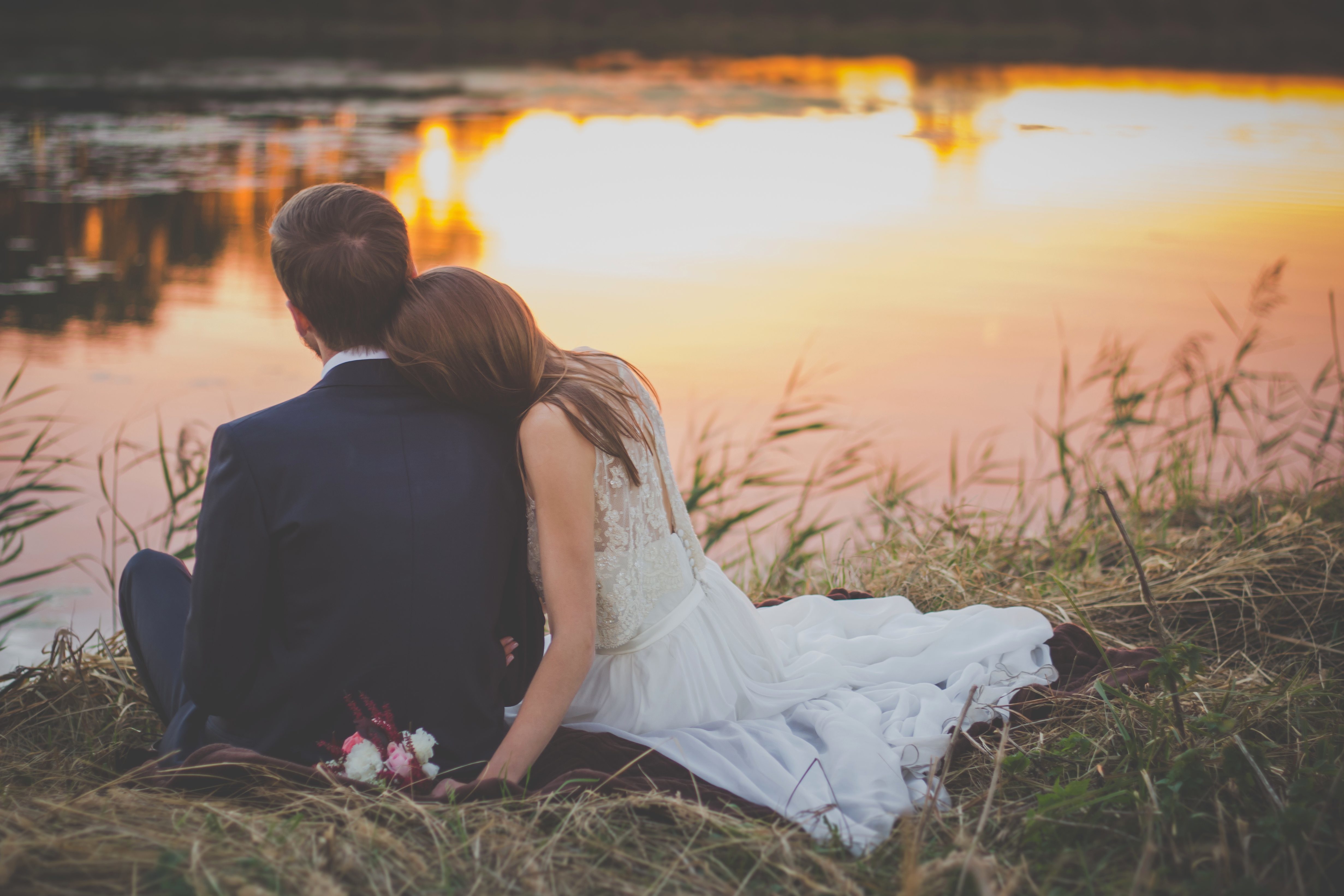 Free picture wedding, bride, groom, sunset, love, marriage