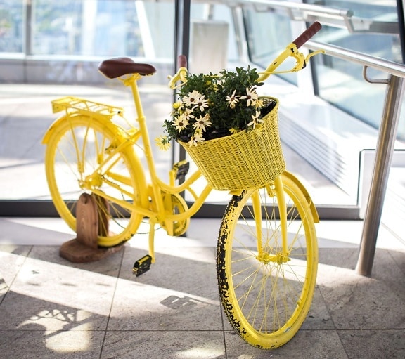 antik, cykel, gul, stilleben, blomma