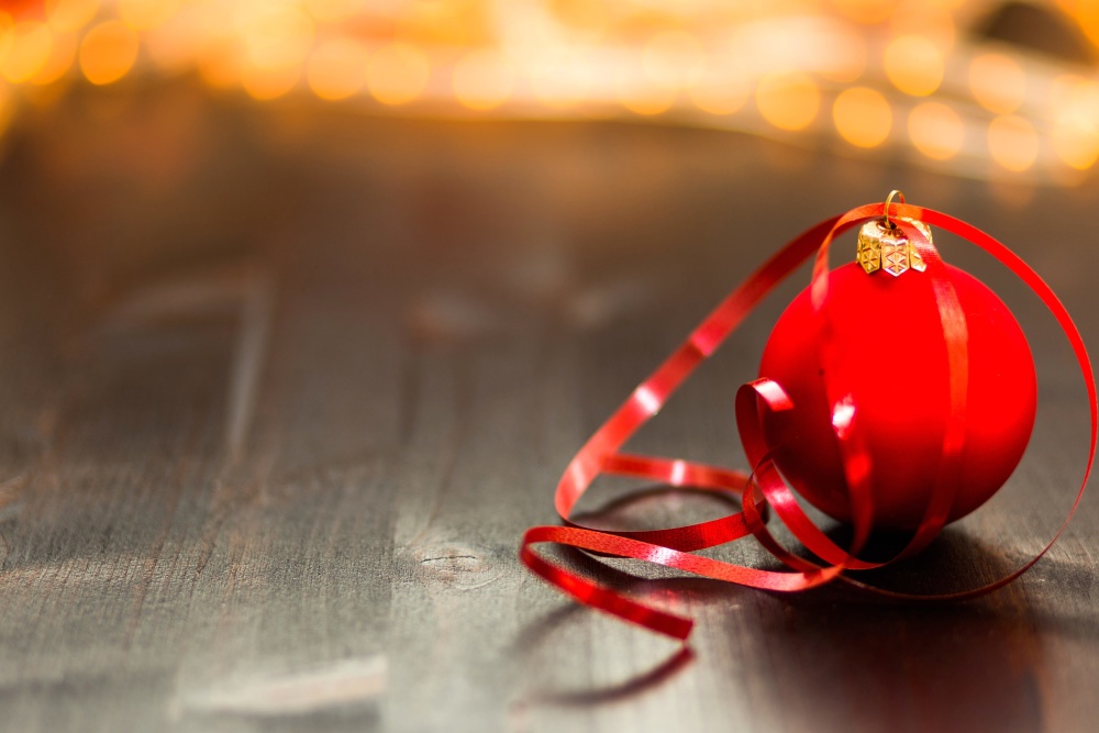 rødt bånd, ornament, jul, dekoration