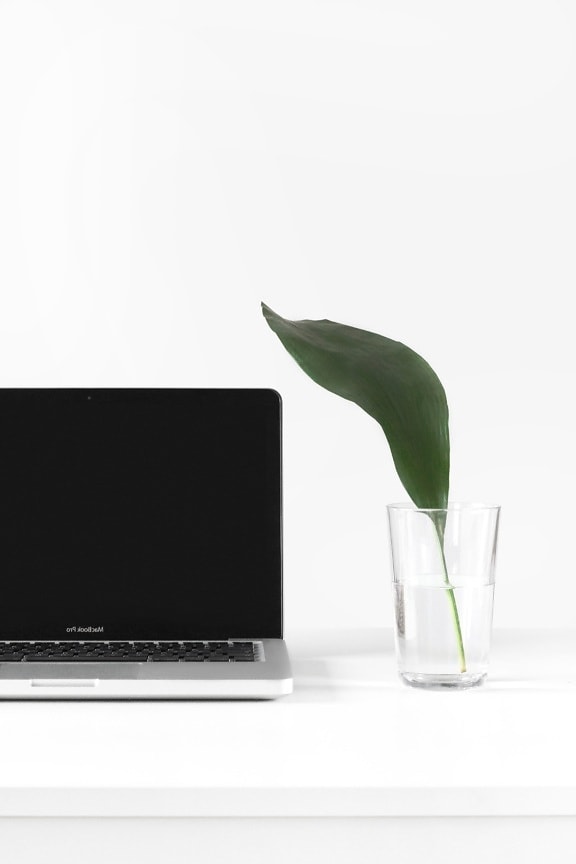 minimal design, laptop computer, glass, water