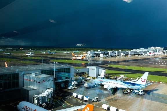 lufthavn, storm, city, garage