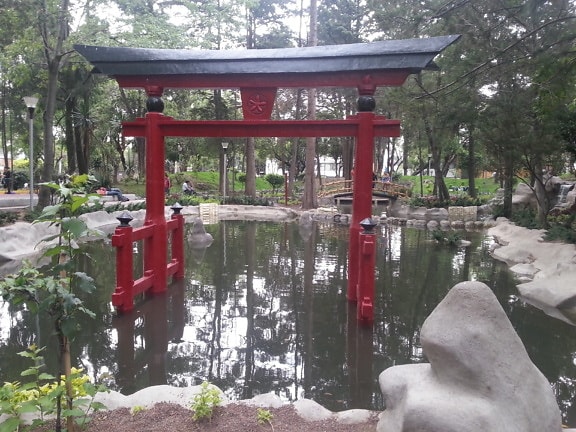 日本庭園、公園、建築、湖、自然