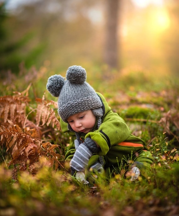 child, boy, forest, grass