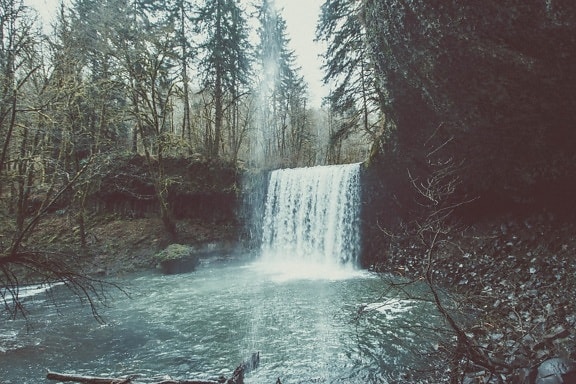 Wasserfall, see, wasser, landschaft, baum, natur, fluss