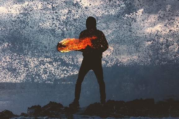 man, action, silhouette, , fire
