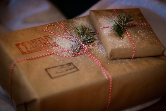 Natal, caixa de presente, marrom, decoração, pacote
