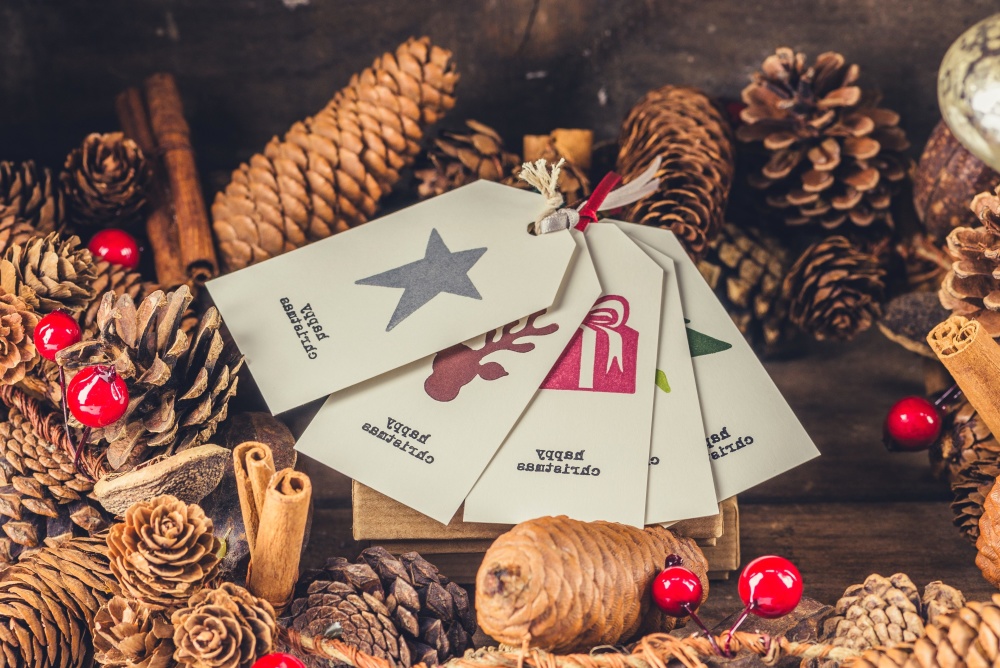 Jul, vinter, dekoration, card, gave