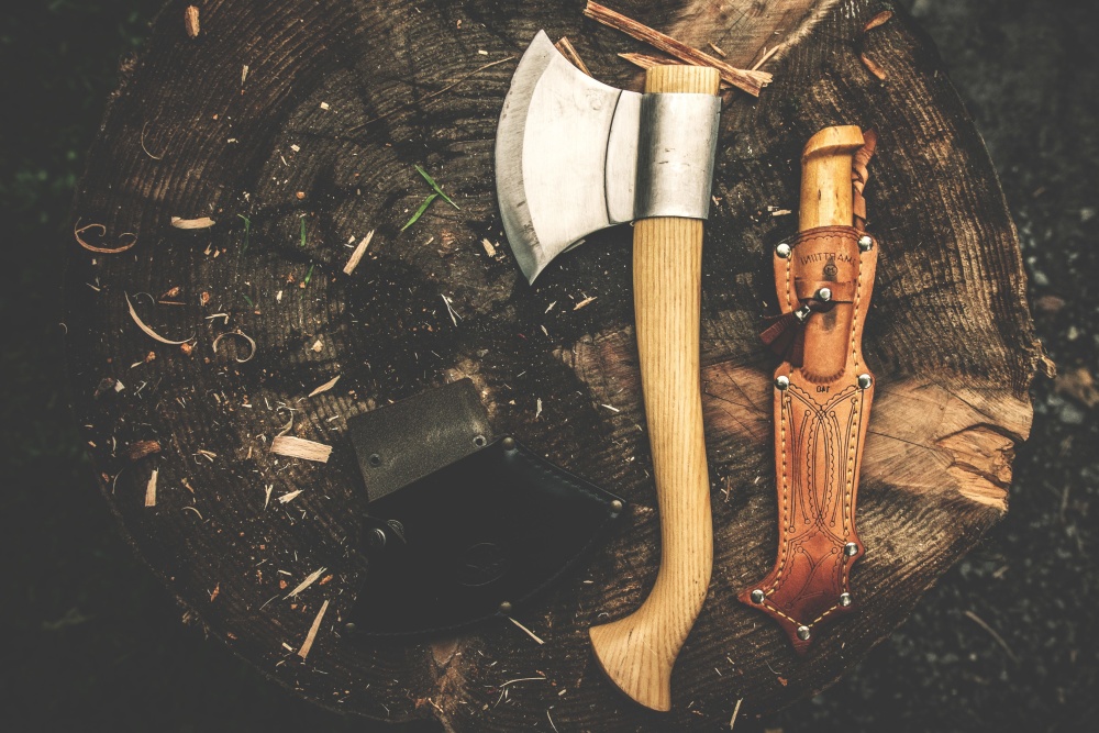 sjekira, strane alata, drva, nož
