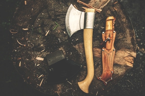 Axe, ferramenta, madeira, faca da mão