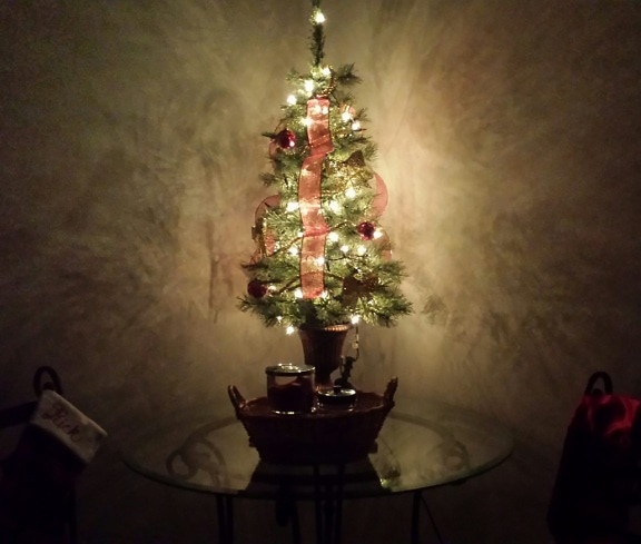 Χριστουγεννιάτικο δέντρο, σκιά λαμπτήρων, εσωτερική διακόσμηση, φως