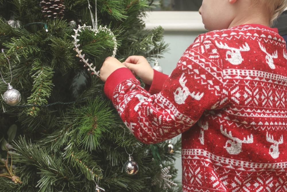 Crăciun, copil, celebrare, decorare, copac
