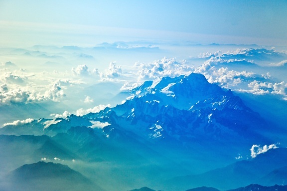 Pico de montaña, cielo azul, nieve, cielo, invierno