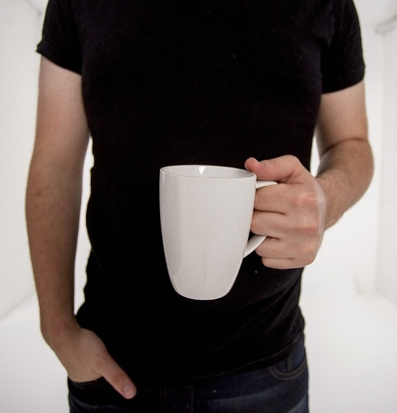 mug, person, man, cup, ceramic, black