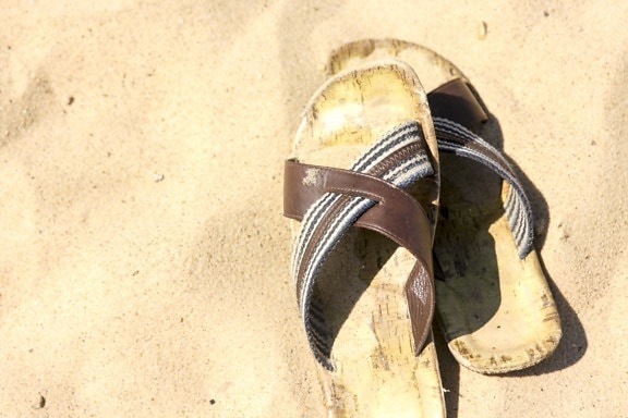 sand, beach, summer, old, leather, shoe, fashion, footwear