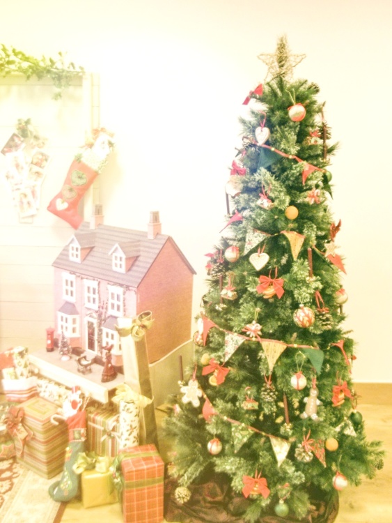 Árvore de Natal, presente, decoração, festa, interior