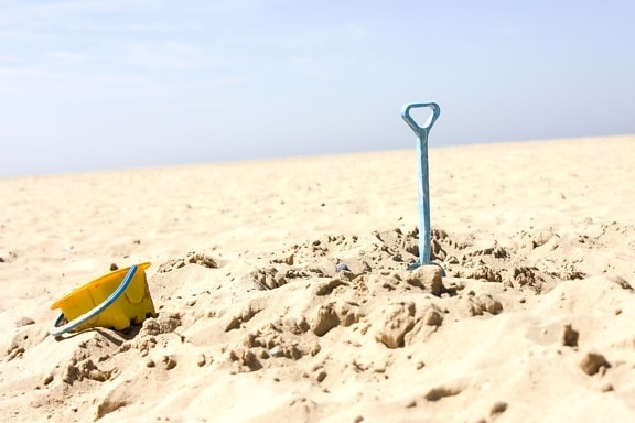 leksak, sommaren, sand, strand, stranden, havet, himlen, semester