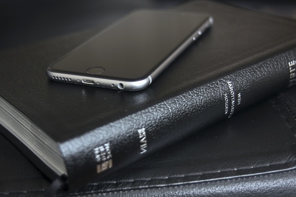 mobile phone, book, black, leather, education