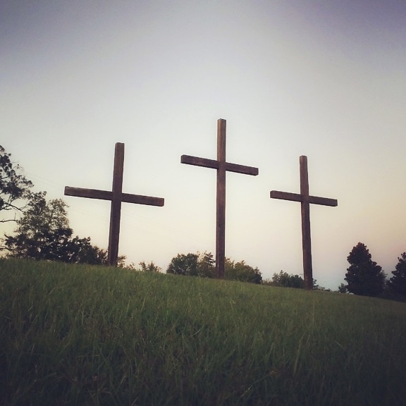 cross, religion, crucifixion, grave, grass, sacrifice