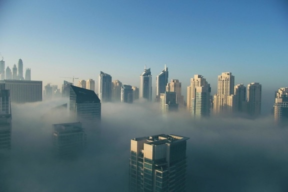 Città, centro, architettura, paesaggio urbano, nebbia, fumo, urbano