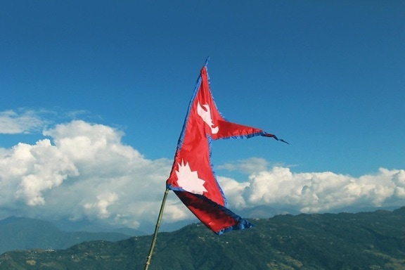 flag, sky, emblem, wind, mountain, stick