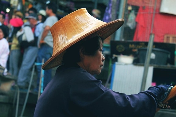 rua, mulher, retrato, Ásia, moda, chapéu