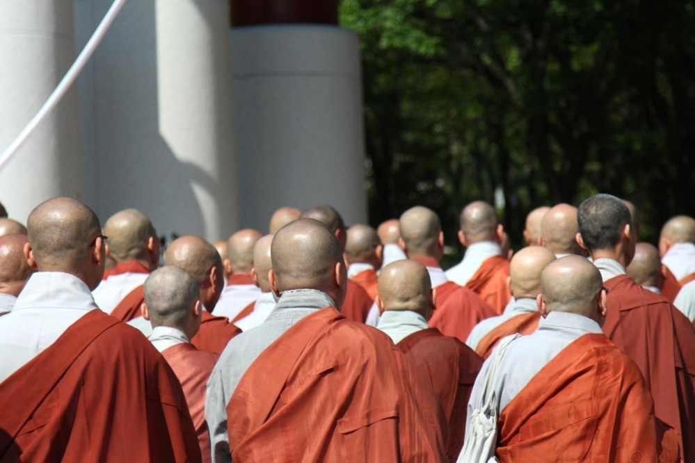 Buddismo, religione, gente, monaco, cerimonia, folla
