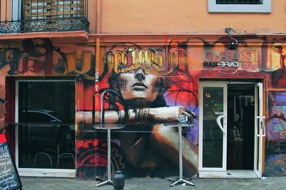граффити, улица, архитектура, город, города, дверь, город, вандализма