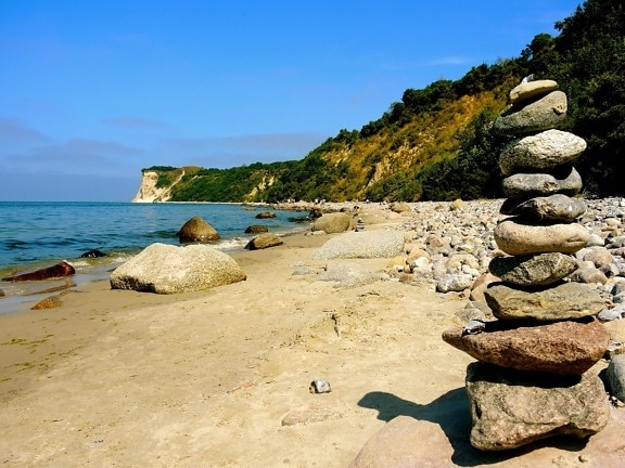 beach, water, sea, seashore, stone, boulder, nature, landscape
