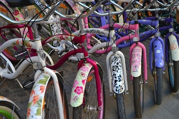 Bicicleta, rueda, calle, ciudad, gente, entretenimiento, urbano, vehículo, colorido