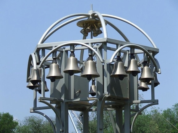 iron, steel, sky, bell, object, construction, old, outside, architecture