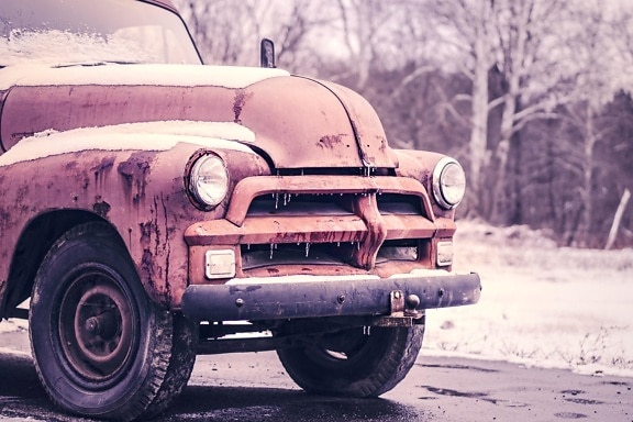 vehicle, car, old, rust, headlight, tire