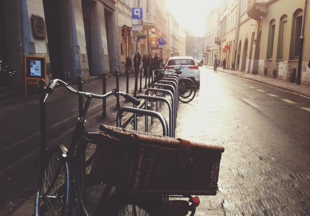 bicicleta, retrô, rua, estrada, cidade, veículo