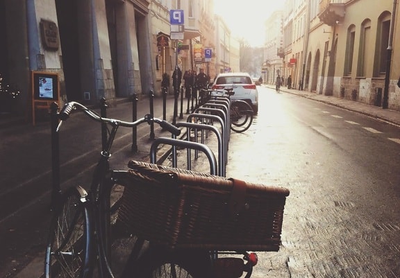 retro, ulicy, drogi, miasto, rower, pojazdu