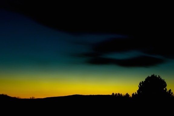 Notte, tramonto, cielo, scuro, crepuscolo, silhouette, paesaggio, atmosfera