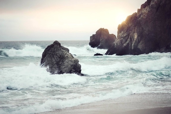 água, oceano, mar, praia, praia, pôr do sol, Costa