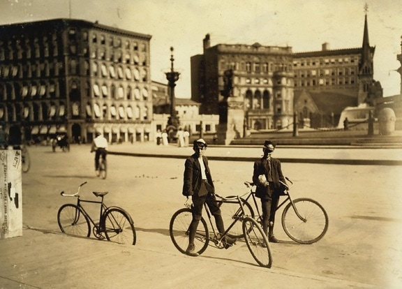자전거, 사람, 차량, 거리도, 아스팔트, 도시, 역사