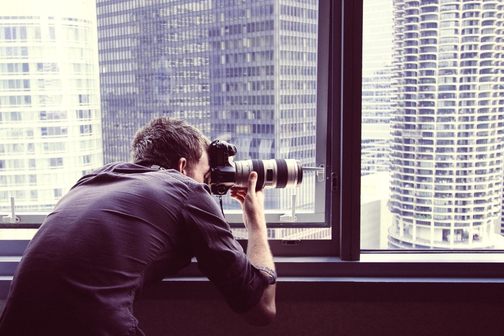 fotograf, muž, fotoaparát fotografie, portrét, město, technologie, okno